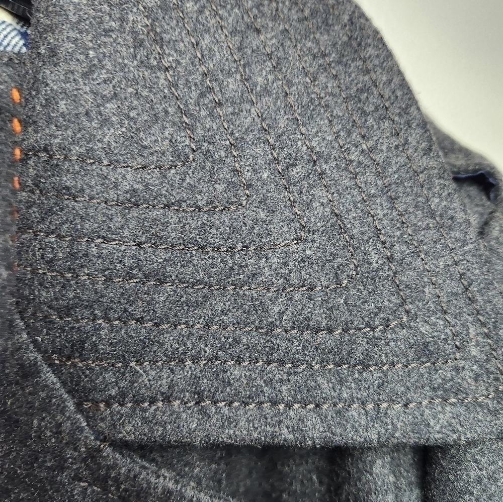 American Eagle Recycled Wool Blend Pea Coat Deadstock Grey Sz L NWT plaid lined - Picture 8 of 13